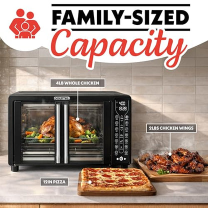 Gourmia French Door Air Fryer Toaster Oven – 6-Slice Capacity, FryForce 360°, Digital Display with 17 Cooking Presets, Black