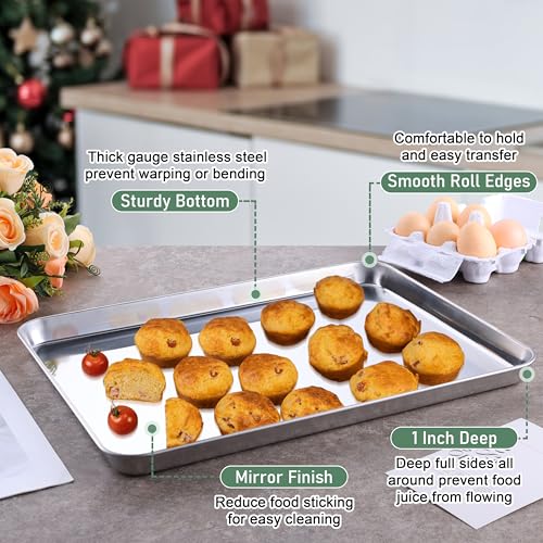 Homikit Baking Sheet with Wire Rack Set (1 Pan+1 Rack), 16" x 12" Stainless Steel Cookie Bacon Pan for Oven, Nonstick Jelly Roll Pan Baking Tray with Grid Cooling Rack for Cook Roast, Dishwasher Safe