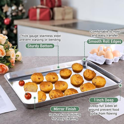 Homikit Baking Sheet with Wire Rack Set (1 Pan+1 Rack), 16" x 12" Stainless Steel Cookie Bacon Pan for Oven, Nonstick Jelly Roll Pan Baking Tray with Grid Cooling Rack for Cook Roast, Dishwasher Safe