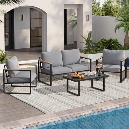 Garvee 4 Piece Patio Furniture Set, Outdoor Sectional Conversation Set Grey