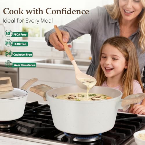 M MELENTA Pots and Pans Set Non Stick, Non-Toxic Ceramic Cookware Set, 11pcs Induction Cookware, Kitchen Cooking Set with Frying Pans, Saucepan, Stock Pot, PFOA Free & PFOS Free, Cream Color