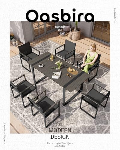 Oasbira Full Grounded Outdoor Dining Set, Aluminum Patio Table and Chairs