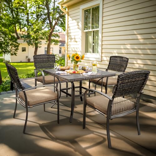 Pamapic Outdoor 5-Piece Patio Dining Set, Weather Resistant PE Rattan Table and Chairs, Comfortable Cushions, Easy Maintenance, 5 PCS, Beige