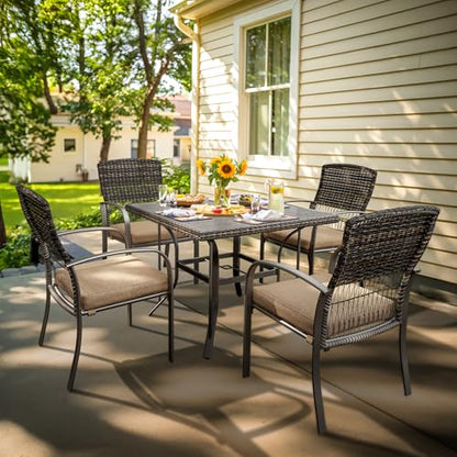 Pamapic Outdoor 5-Piece Patio Dining Set, Weather Resistant PE Rattan Table and Chairs, Comfortable Cushions, Easy Maintenance, 5 PCS, Beige