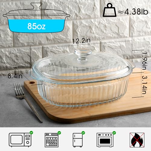 NUTRIUPS Glass Casserole Dish with Glass Lid, Borosilicate Glass,Casserole Dish for Oven, Baking Dish with Lid (3QT)
