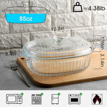 NUTRIUPS Glass Casserole Dish with Glass Lid, Borosilicate Glass,Casserole Dish for Oven, Baking Dish with Lid (3QT)
