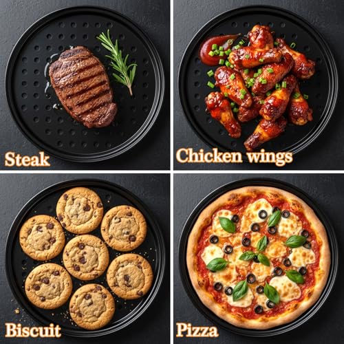 Kegeeei 4 Pcs Pizza Pan Set With Holes, Carbon Steel Perforated Non-Stick Pizza Tray For Oven Baking, 9 Inch, 10 Inch, 11 Inch, 12 Inch For Home Kitchen Restaurant, Black