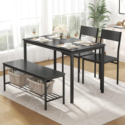DUMOS Dining Table Set, Dining Table for 4 with Bench, Kitchen Table, Space-Saving Ideal 4-Person Set for Dining Room Kitchen Apartment Corner Black 4 Pack