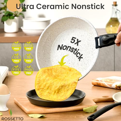 23 Pcs Nonstick Pots and Pans Set with 4 Detachable Handle, Ceramic Cookware Set Non Toxic, Induction Dishwasher Oven Safe Cookware Set, RV Kicthen Set Removable Handle, White Granite