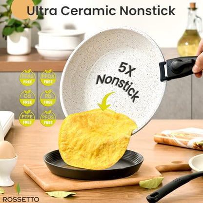 23 Pcs Nonstick Pots and Pans Set with 4 Detachable Handle, Ceramic Cookware Set Non Toxic, Induction Dishwasher Oven Safe Cookware Set, RV Kicthen Set Removable Handle, White Granite