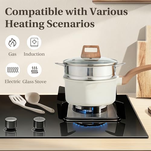 Sweetcrispy Pots and Pans Set, 25 Pcs Nonstick Kitchen Cookware Set, Induction Kitchen Cooking Set, Non-Toxic Frying Pans & Saucepans (PFOA/PFOS Free) Beige