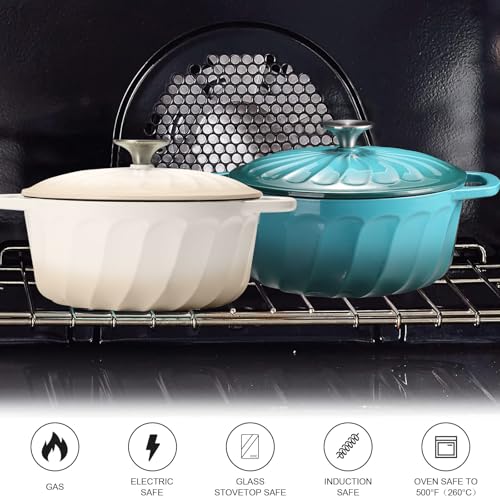 Enameled Cast Iron Dutch Oven with Lid, 3 QT Cast Iron Dutch Oven Pot, Heavy Duty Cast Iron Pot for Bread Baking, Cook, Bake, Oven Safe across All Cooktops (White,3 QT)