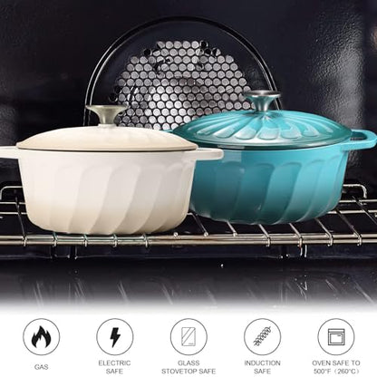 Enameled Cast Iron Dutch Oven with Lid, 3 QT Cast Iron Dutch Oven Pot, Heavy Duty Cast Iron Pot for Bread Baking, Cook, Bake, Oven Safe across All Cooktops (White,3 QT)