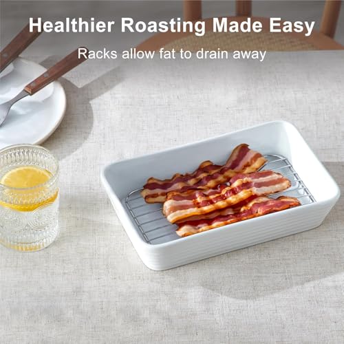 ONEMORE Baking Dishes for Oven, 9x13 Large Casserole Dishes for Oven with Roasting Racks, Rectangular Ceramic Baking Dish Set of 3 for Cooking & Serving, Deep Dish Lasagna Pan (3QT/2.1QT/1.3QT)