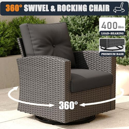 KHOLH Patio Furniture Set with Fire Pit Table, 11 Pieces Outdoor All-Weather Wicker Conversation Sectional Chair Sofa Set with 2 Swivel Chairs