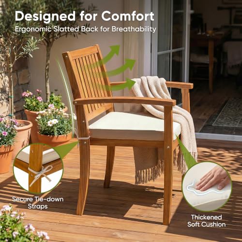 Devoko 5 Pieces Patio Table and Chairs Set Acacia Wood Outdoor Furniture
