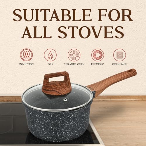 Bakken-Swiss 14-Piece Kitchen Cookware Set – Granite Non-Stick – Eco-Friendly – PFOA, PFOS, and PTFE Free for All Stoves & Oven-Safe - Marble coatin