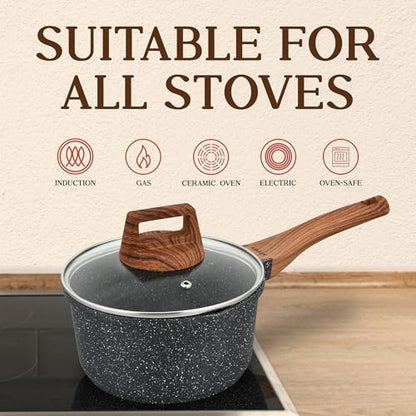 Bakken-Swiss 14-Piece Kitchen Cookware Set – Granite Non-Stick – Eco-Friendly – PFOA, PFOS, and PTFE Free for All Stoves & Oven-Safe - Marble coatin