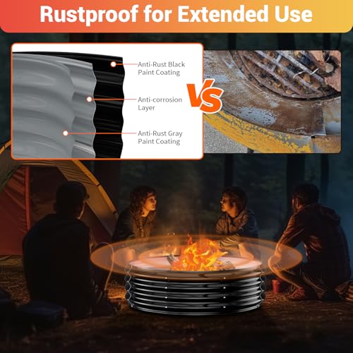 60 Inch Extra Large Fire Pit Ring for Outside, Heavy Duty Wood Burning Firepits & Outdoor Fireplace,12'' Tall High Heat Resistant Fire Bowl Galvanized Steel Portable for Backyard Bonfire,Patio,Camping