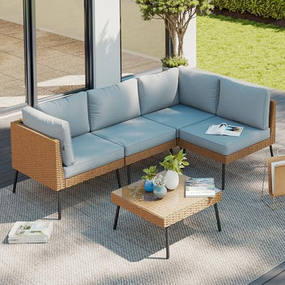Aoxun 5 Piece Outdoor Sectional Sofas, Grey