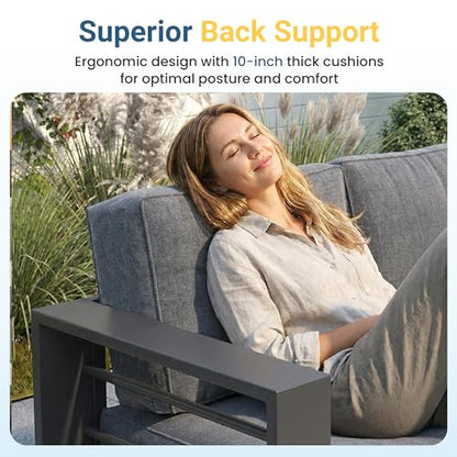Patio Furniture Set, Aluminum Outside Furniture, Sofa with 10" Back Cushion