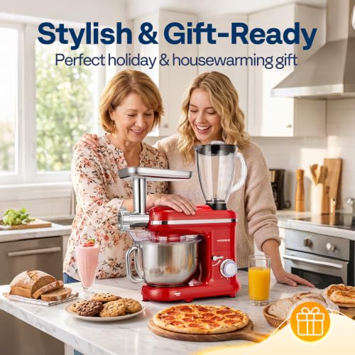 VIVOHOME 3-in-1 Stand Mixer, 6-Quart Tilt-Head Mixer, 10 Speeds, Red