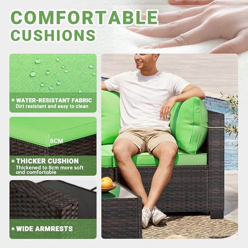 LAFWLL 7 Pieces Outdoor Patio Furniture Sets,Rattan Conversation Sectional Set,Manual Weaving Wicker Patio Sofa with Tea Table