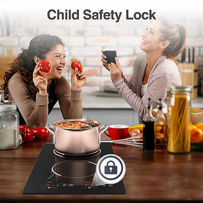 GIHETKUT Double Induction Cooktop,110V 2 Burner Induction Cooktop,2300W Electric Stove Top with Independent Control, Ultrathin Body, 9 Temperature, Multiple Power Levels, 2 Hour Timer, Safety Lock