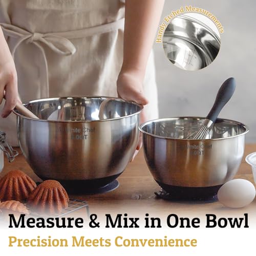 Mixing Bowls with Lids Set - Non-Slip, Airtight Warp-Proof TPR-AS Lids, Thicker Stainless Steel Bowls, Measurement Lines & 3 Graters, Prep Meal Bowl, Black Nesting Bowl for Kitchen, 5/3/2/1.5/0.63QT