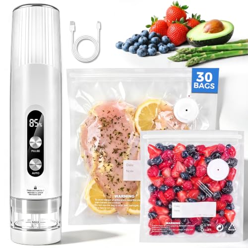 Xeiophoy Compact Handheld Food Vacuum Sealer with 30 Reusable Vacuum Bags