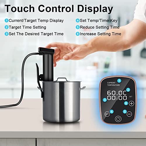 1100W Sous Vide Cooker for Steak & Tender Chicken Sous Vide Machine Ultra-Quiet Immersion Circulator with Precise Touch Control & Digital Timer, Fast Heating, IPX7 Waterproof