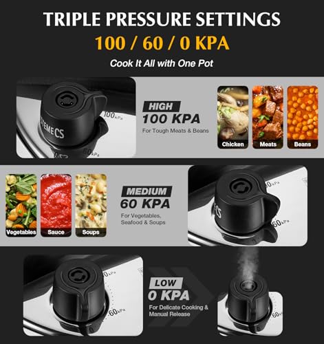 KOCH SYSTEME CS Stainless Steel Pressure Cooker 8.5 Quart, 3-in-1 Olla de Presion, One-Hand Locking, 3 PSI Settings Stovetop Pressure Cookers, induction Pressure Cooker, Glass Lid & Steamer, 8.5QT