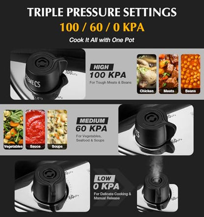 KOCH SYSTEME CS Stainless Steel Pressure Cooker 8.5 Quart, 3-in-1 Olla de Presion, One-Hand Locking, 3 PSI Settings Stovetop Pressure Cookers, induction Pressure Cooker, Glass Lid & Steamer, 8.5QT