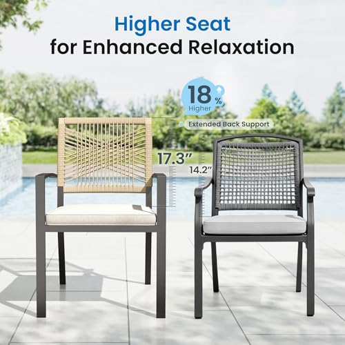 PHI VILLA 9pc Patio Dining Set, 82" Rectangular Table, Wicker Chairs