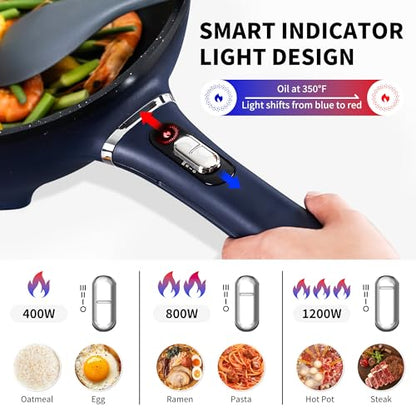 AUTUCU 3-Quart Electric Hot Pot & wok Nonstick with Steamer | Electric Skillet 1200W for Dorm, Home, Gifts (Includes Silicone Spatula) Multi-Cooker