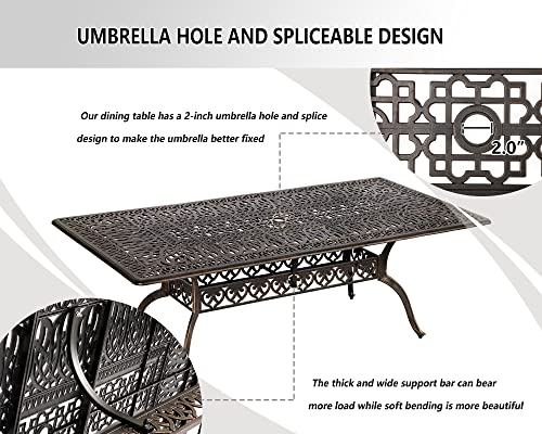 Grepatio 9 Piece Cast Aluminum Patio Furniture Set Outdoor Dining Set Bistro Furniture Set with 8 Armchairs and Dining Table, 8 Cushions for Backyard Garden Poolside (Without Cushion)