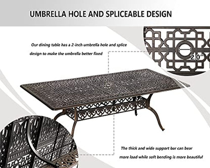 Grepatio 9 Piece Cast Aluminum Patio Furniture Set Outdoor Dining Set Bistro Furniture Set with 8 Armchairs and Dining Table, 8 Cushions for Backyard Garden Poolside (Without Cushion)