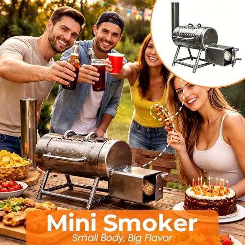 Miniature Smoker, Mini BBQ Grill Tabletop Smoker, Portable Charcoal Grill with Charcoal Chimney, Charcoals Grills with Smokers Combo for BBQ Grilling