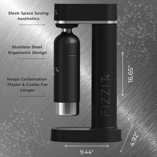 Fizzit Sparkli Carbonated Soda Maker with 1L Stainless Steel Bottle | Customizable Carbonation | Soda Streaming Fizzy Water Machine | Luxury Bubbles, Dishwasher Safe & Eco-Friendly Reusable Bottle
