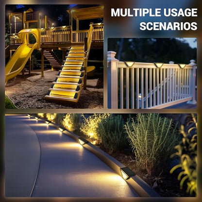 PATIOWIN 6 Pack Solar Step Lights for Outside, 24 LEDs Solar Stair Lights Waterproof IP65, Solar Deck Lights Outdoor Decor for Garden, Porch, Pathway, Patio, Fence, Balcony(Warm White)