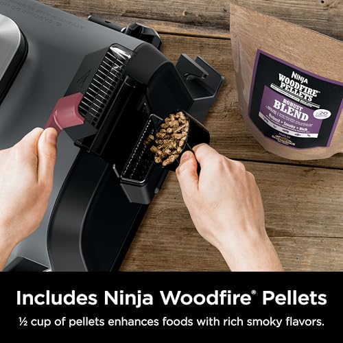 Ninja Woodfire Outdoor Grill & Smoker, 6-in-1 Functionality, Grill, Smoke, Bake, Roast, Air Fry, Broil, Authentic Woodfire Flavors, Electric Heat, OG321