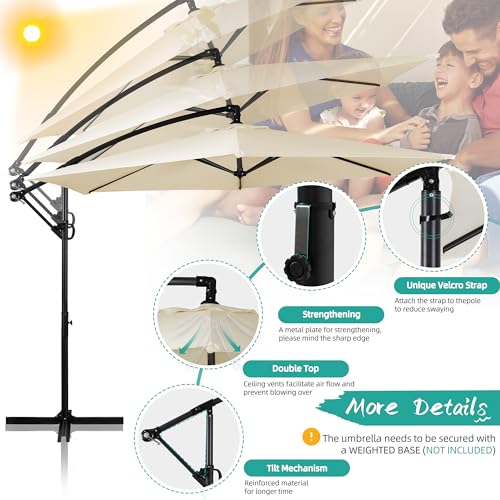 Shintenchi Patio Offset Umbrella with Easy Tilt Adjustment,Crank and Cross Base, Outdoor Cantilever Hanging Umbrella, Sunshade Umbrella Canopy, Cream White