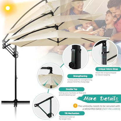 Shintenchi Patio Offset Umbrella with Easy Tilt Adjustment,Crank and Cross Base, Outdoor Cantilever Hanging Umbrella, Sunshade Umbrella Canopy, Cream White