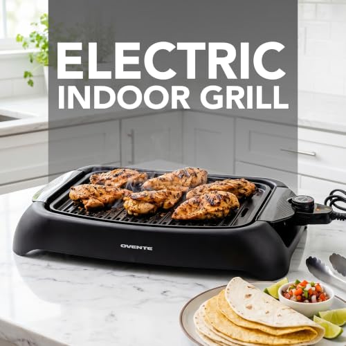 OVENTE Electric Indoor Grill, 13x10 Inch Non-Stick Plate, Black GD1632NLB