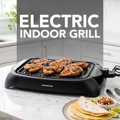 OVENTE Electric Indoor Grill, 13x10 Inch Non-Stick Plate, Black GD1632NLB