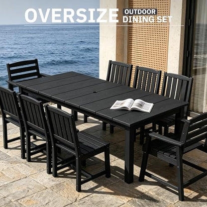 AreShark Patio Dining Set 9 Pcs, Outdoor Table with 8 Chairs, Black