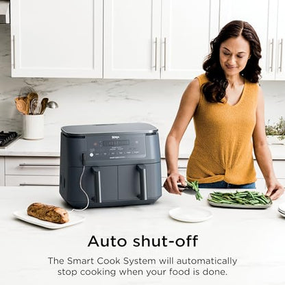 Ninja Foodi Air Fryer w/Smart Cook Thermometer | 6-in-1 Air Fry, Roast, Bake, Dehydrate & More | DualZone™ Match Cook & Smart Finish, 2 Independent Baskets | XL 10 Qt, Stainless Steel | Grey,DZ550GY