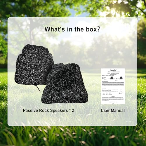 Herdio 8" Outdoor Rock Passive Speakers 600 Watt,IPX7 Waterproof,Hardwired, for Pool,Garden,Deck,Outdoor Activities (Black,Pair)
