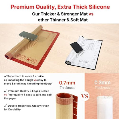 LYCIAN WAY Silicone Pastry Mat with Measurements, 26 x 16 Inch Extra Thick Non-Slip Nonstick Large Baking Mat for Dough Rolling, Kneading, Fondant and Pie, Red