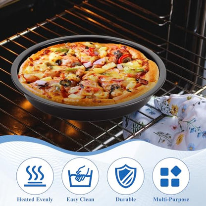AKOLAFE 8 Pack Deep Dish Pizza Pan Personal Pizza Pan for Oven Round Pizza Plates Set Small Pizza Baking Sheet Non Stick Carbon Steel Pizza Platter Metal Pizza Trays for Serving Cooking Grilling 7Inch